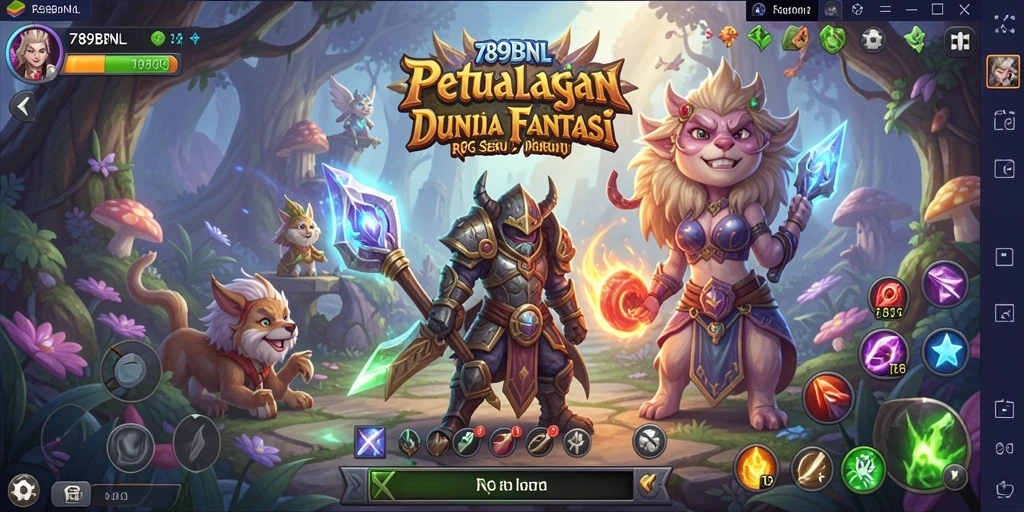 Screenshot gameplay 789BNL dengan karakter bertarung melawan monster.