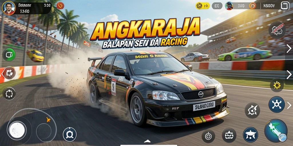 Tangkapan layar gameplay <strong>ANGKARAJA</strong> yang menunjukkan aksi balap yang mendebarkan.