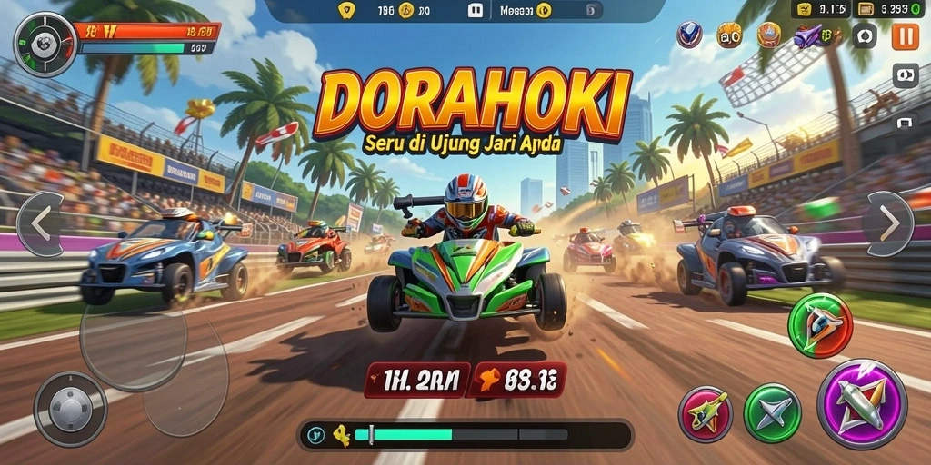 Tampilan gameplay DORAHOKI yang mendebarkan dan penuh aksi.