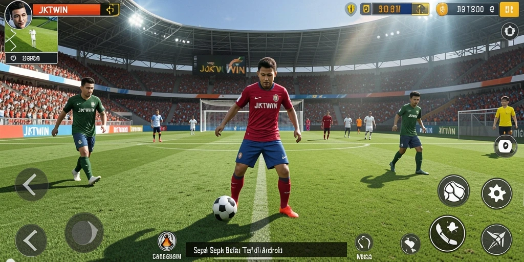 Tampilan gameplay seru di lapangan sepak bola JKTWIN.