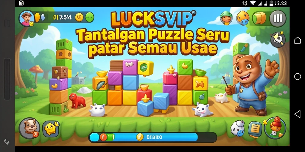 Screenshot utama LUCKSVIP menampilkan teka-teki yang penuh warna.