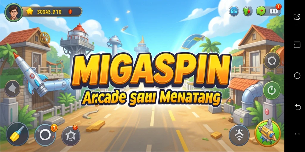 Screenshot gameplay menampilkan aksi seru MIGASPIN dalam permainan arcade.
