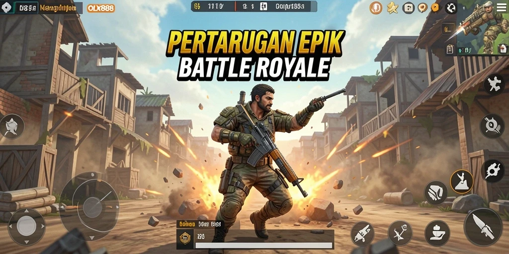Tangkapan layar OLX888 menampilkan pertarungan seru dalam arena Battle Royale.