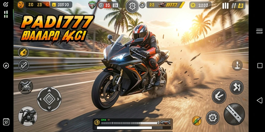 Tampilan gameplay PADI777 dengan balapan motor yang cepat dan mendebarkan.