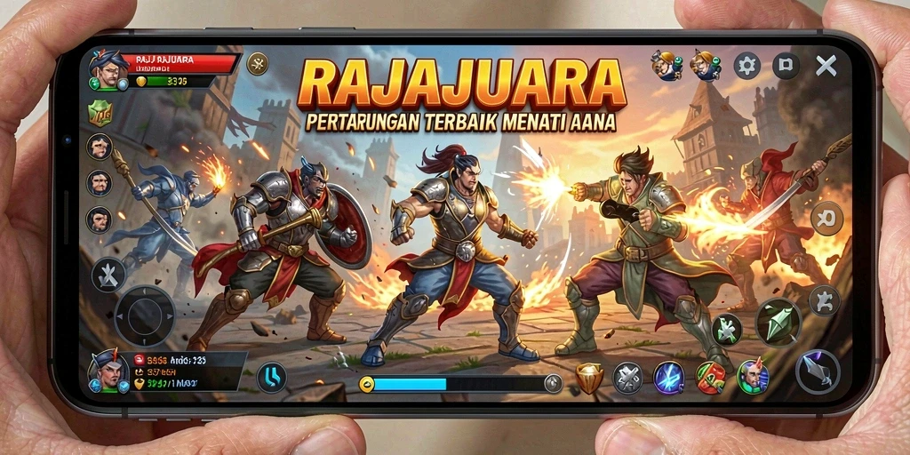 Tampilan gameplay RAJAJUARA dengan pertarungan yang seru dan mendebarkan.