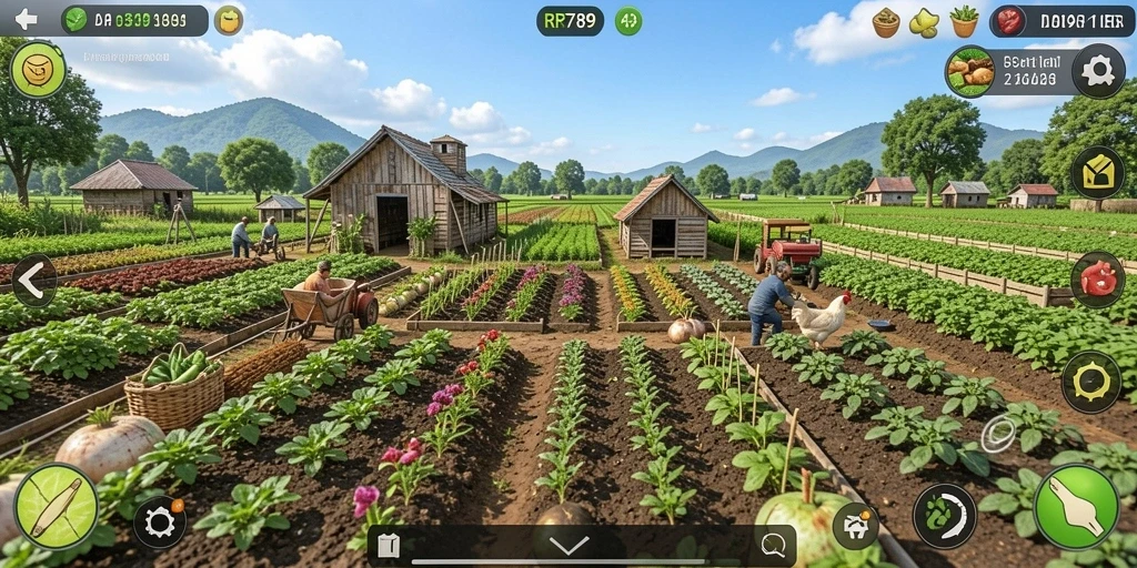 Screenshot gameplay RR789 menampilkan aktivitas bertani yang seru.