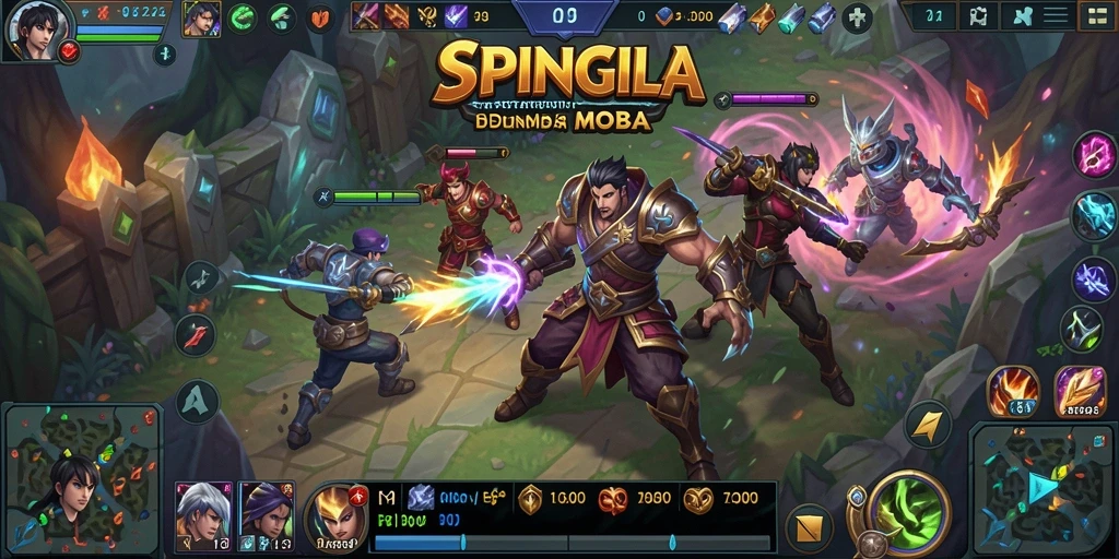 Tampilan menarik gameplay MOBA SPINGILA dengan pertarungan seru.