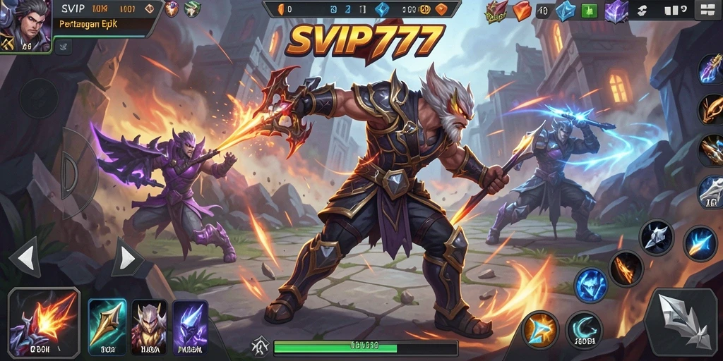 Gameplay seru dalam SVIP777 dengan pertarungan MOBA yang epik.