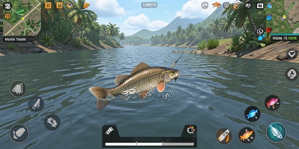 Screenshot gameplay menunjukkan pengalaman memancing yang mendebarkan dalam TURBO78.