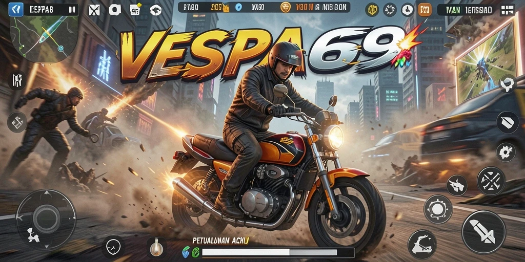 Tampilan gameplay VESPA69 yang penuh aksi dan seru.